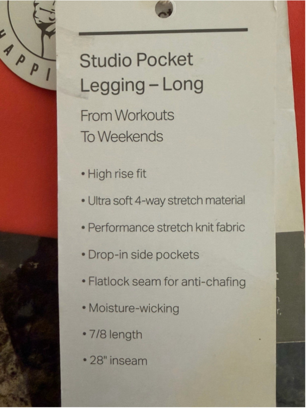 VUORI STUDIO POCKET LEGGING 28” GRAPEFRUIT COLOR SIZE XS - Picture 8 of 8